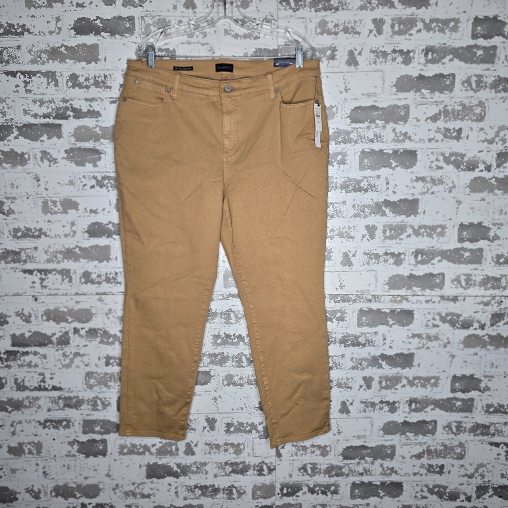 NEW Talbots Jeans Womens 16P Camel Brown Slim Fit‎ Ankle Straight Leg Stretch